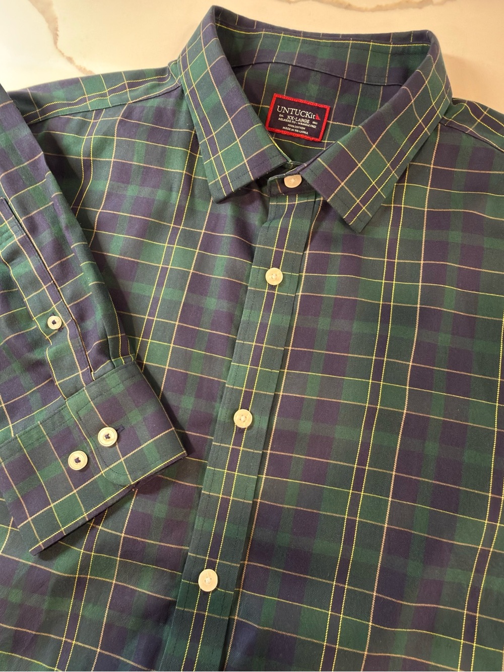 UNTUCKit Button Down Shirt Mens XX-Large Green yellow Plaid Relaxed Fit LANGON